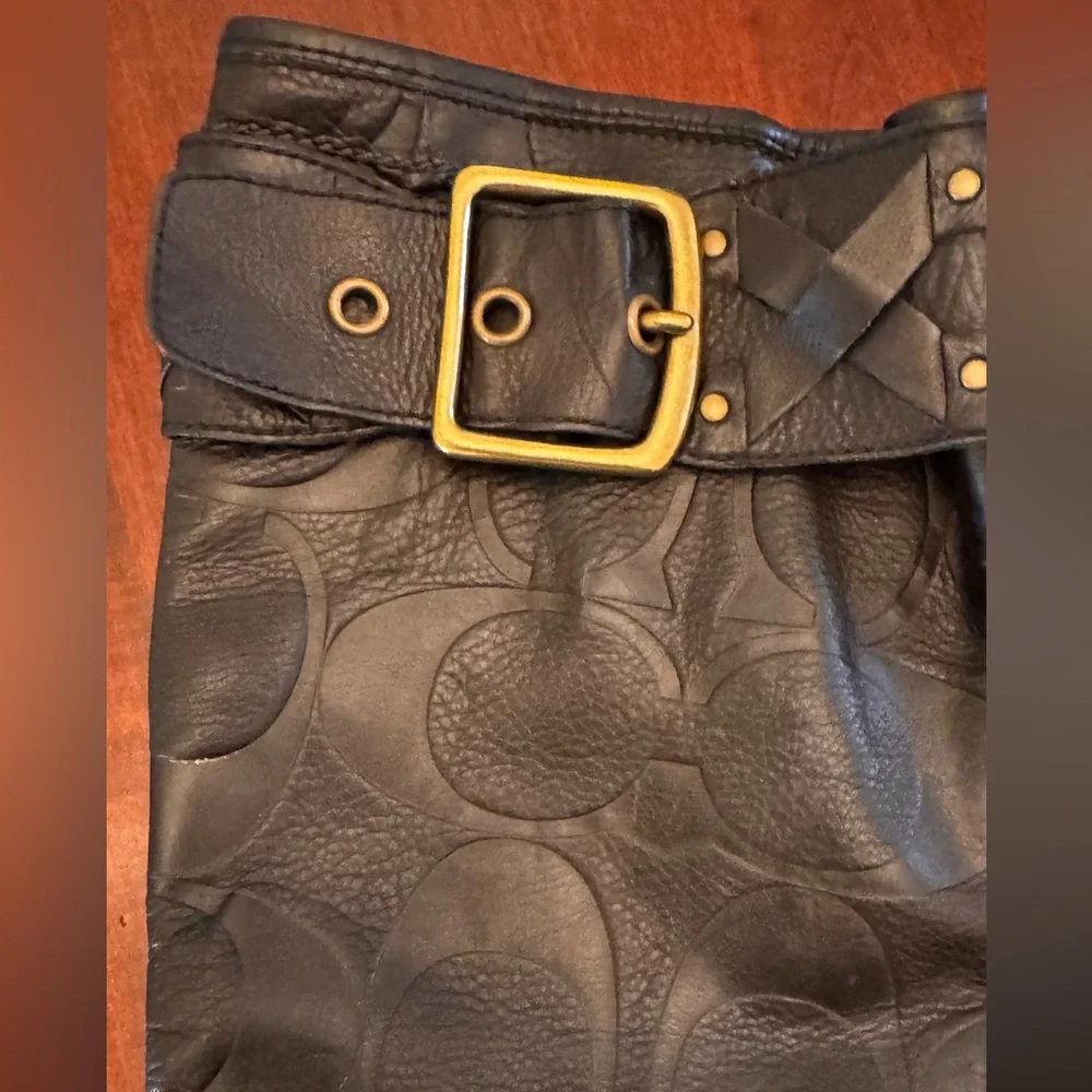 COACH Meadow Q220 Italy Signature Embossed Tall Black Leather Boots - Picture 4 of 13